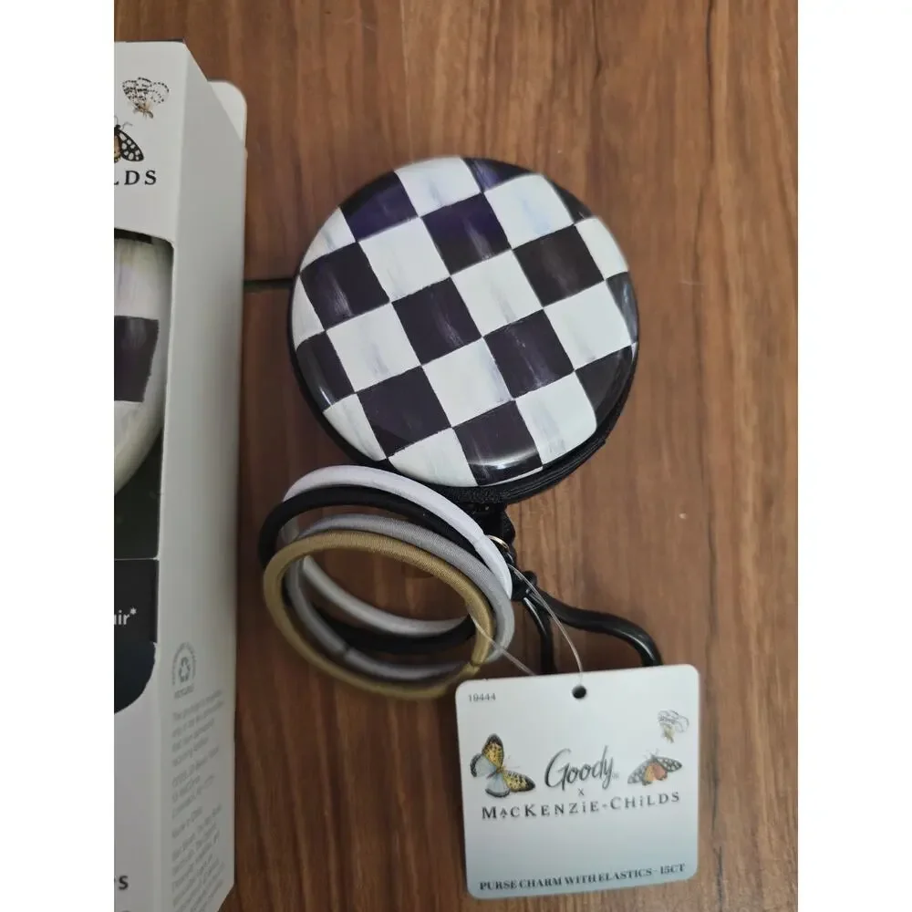 MacKenzie-Childs x Wet Brush Courtly Blk Check Keychain Detangler Hair Brush